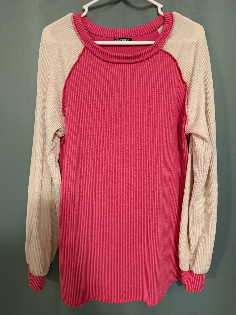 HEIMISH USA Pink and Cream Colorblock Raglan Crew